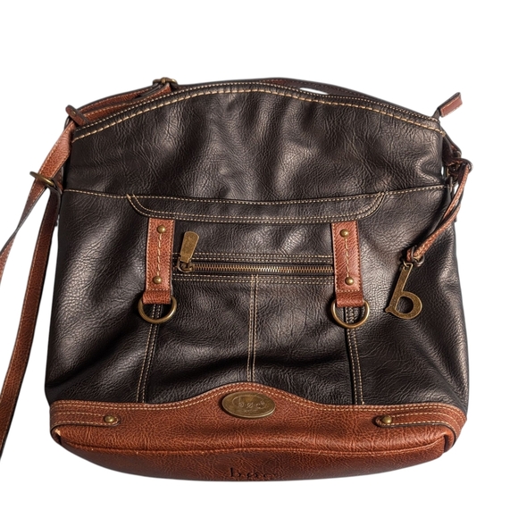 b.o.c. Black and Brown Leather Shoulder Bag Crossover Strap Full Size Purse - Picture 12 of 16